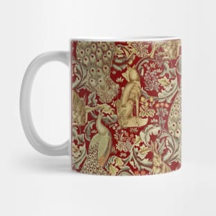 FOREST ANIMALS , PEACOCKS , FOX AND HARE IN RED Mug